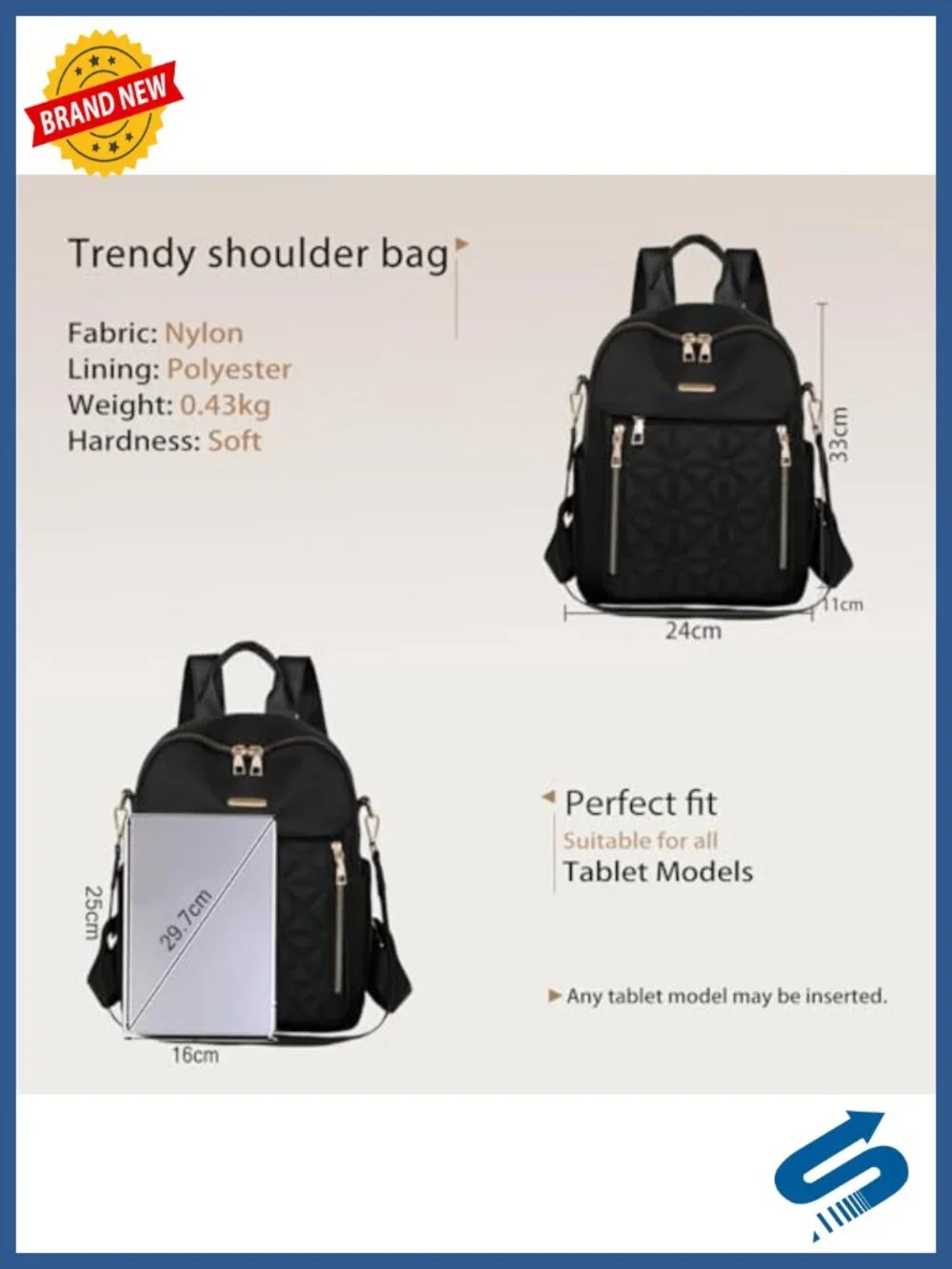 Quilted Backpack Women Convertible Purse Oxford Fabric Daypack Rucksack Tote